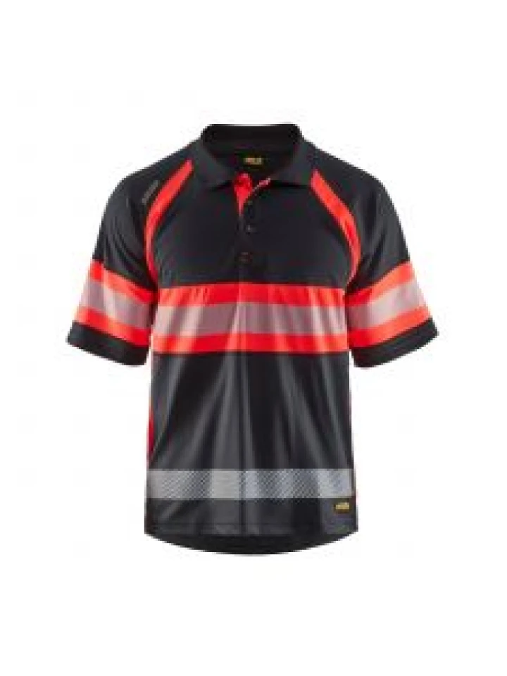 UV Polo Shirt High Vis Class 1 3338 Zwart/High Vis Rood - Blåkläder