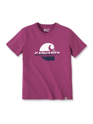 105738 Dames Werk T-shirt Graphic Logo 71workx Magenta Agate Heather P40 voor