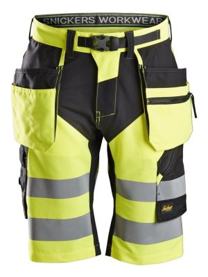 Snickers 6933 FlexiWork, High-Vis Short Pants+ met Holster Bags Klasse 1 - High Vis Yellow/Black