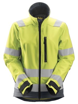 Snickers 1237 AllroundWork, High-Vis Softshell Damesjack Klasse 2/3 - High Vis Yellow/Steel Grey