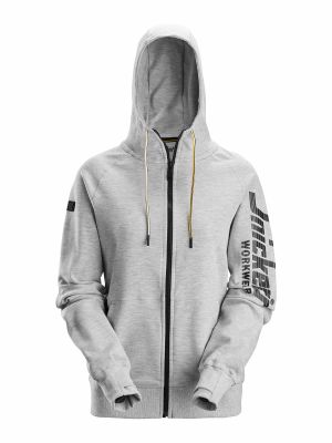 2877 Dames Werk Hoodie Full-Zip Logo Snickers Grey Melange 2800 71workx voor