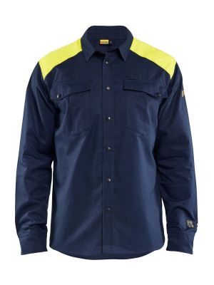 3238-1517 Multinorm Werkoverhemd  Blåkläder Marineblauw High Vis Geel 8933 Voor