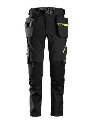 6940 Werkbroek Softshell Stretch Flexiwork Snickers Black Neon Yellow 0467 71workx voor
