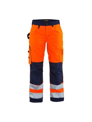 Ladies High Vis Trousers Without Holster Pockets 7155 High Vis Oranje/Marineblauw - Blåkläder
