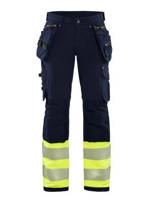 7193-1642 Dames Werkbroek High Vis 4-Weg Stretch - 8933 Navy Blue/Vis Yellow - Blåkläder - voorkant 
