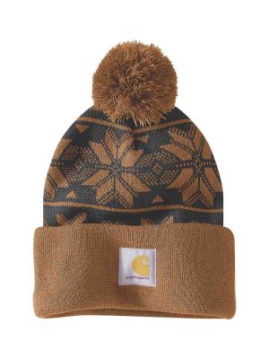 Carhartt Knit Pom Muts Jacquard 106647 Brown BRN 71workx voor