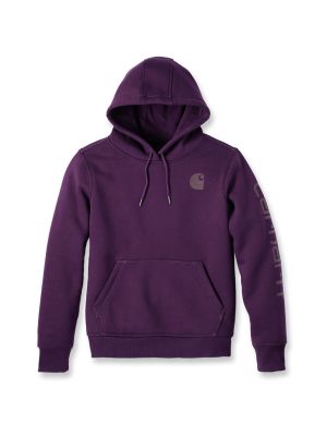 Carhartt Werk Hoodie Mouw Logo Dames 102791 71workx Eggplant V65 voor