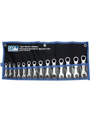 SP Tools SP10334 Stubby Ringratel-Steeksleutelset met Flexibele Kop 14-delig