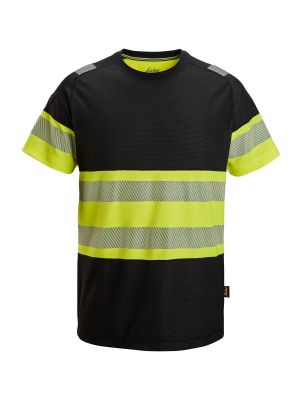 2538 High Vis Werk T-shirt Klasse 1 Snickers Black Yellow 0466 71workx voor