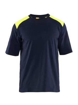 3476-1737 Blåkläder Werk T-Shirt Brandwerend Donker Marineblauw High Vis Geel 8933 71workx Voor