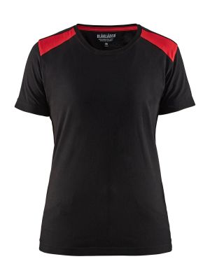 34791042 Dames Werk T-shirt Tweekleurig Zwart Rood 9956 Blåkläder 71workx voor