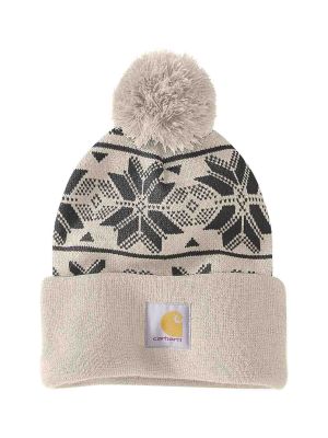 Carhartt Knit Pom Muts Jacquard 106647 OAT Milk A16 71workx voor