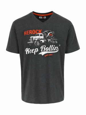 Rollin Werk T-Shirt Geprint Logo Heather Gray - Herock - voor