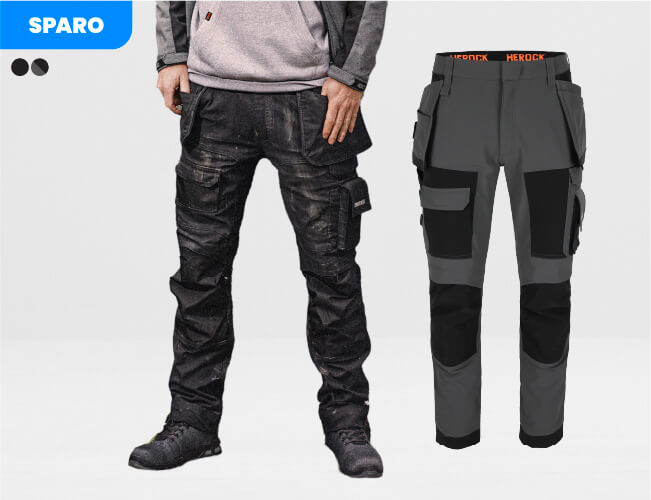 2025 71workx Herock beste stretch werkbroek sparo model zwart en grijs voorkant