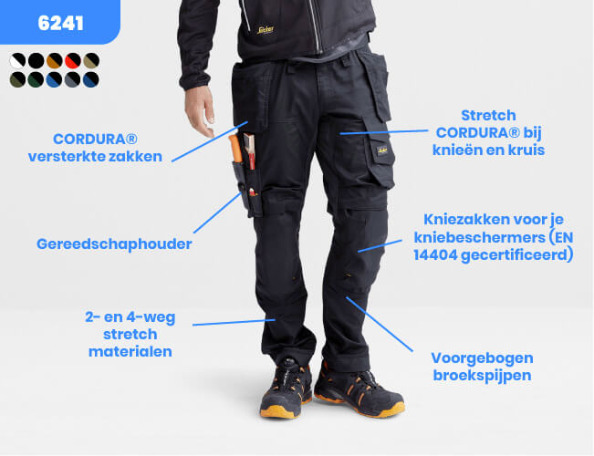 Snickers werkbroek model zwart details uitgelegd